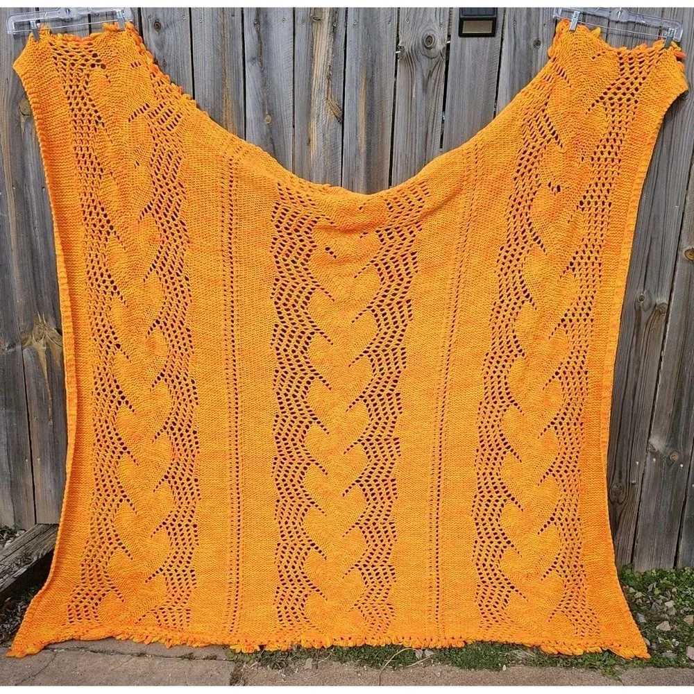 Vintage Large Colorful Crocheted Afghan Blanket Throw 65x29 Handwoven Grannycore